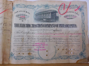 Stock Certificate Electric Traction Company of Philadelphia 1894