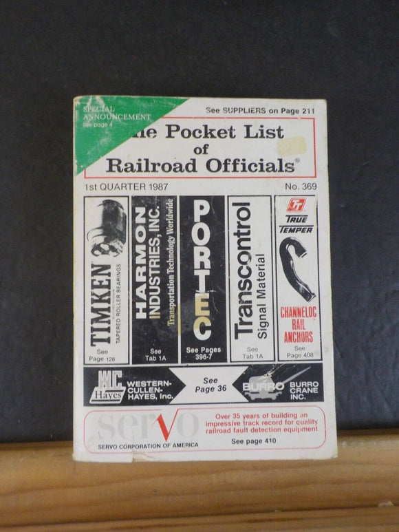 Pocket List of Railroad Officials #369 1987 1st  Quarter