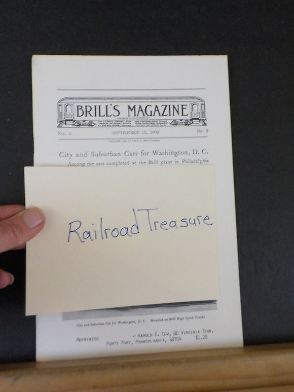 Brill Magazine 1908 September Reprint Moonlight cars Wason snow plows L&I