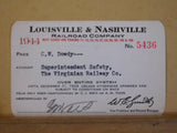 Pass Louisville & Nashville Railroad Annual Employee Pass 1944 #5436