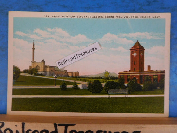 Postcard Great Northern Depot & Algeria Shrine from Will Park Helena MT#243