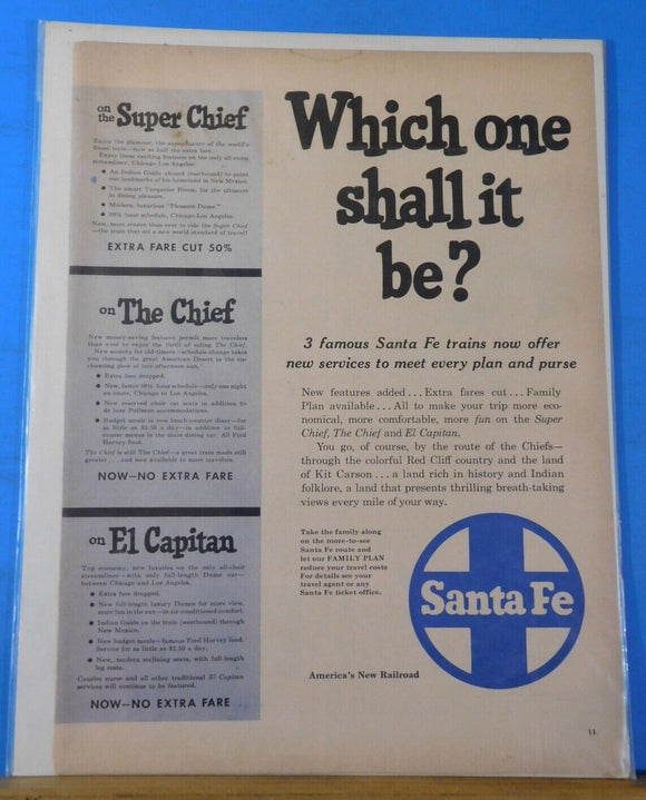 Ads Santa Fe Railroad Advertisement 14 x 10