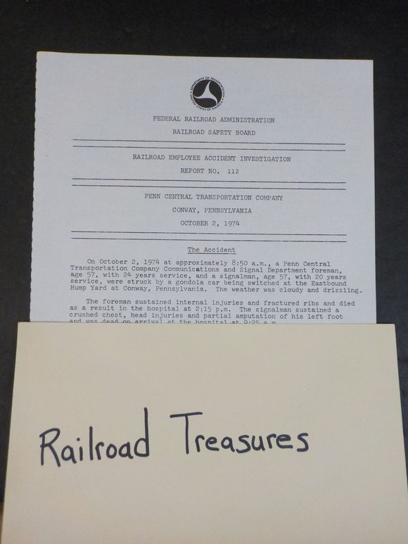 Railroad Employee Accident Investigation Report #112 Penn Central