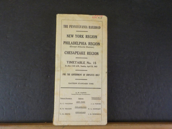 Pennsylvania Railroad Employee Timetable NY Phila Chesapeake Region #15 1963