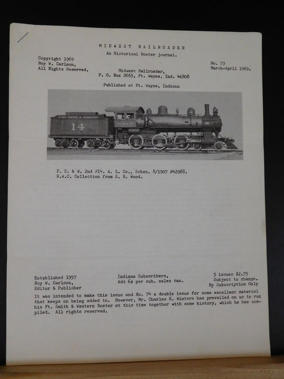 Midwest Railroader #73 1969 March-April An historical roster journal