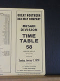 Great Northern Railway Company Mesabi Division Employee Timetable #58 1950 REPRI