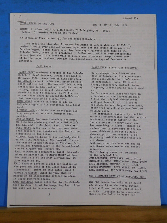 O Scale News #2 1971 Forty-Eight to the Foot First Edition Stapled
