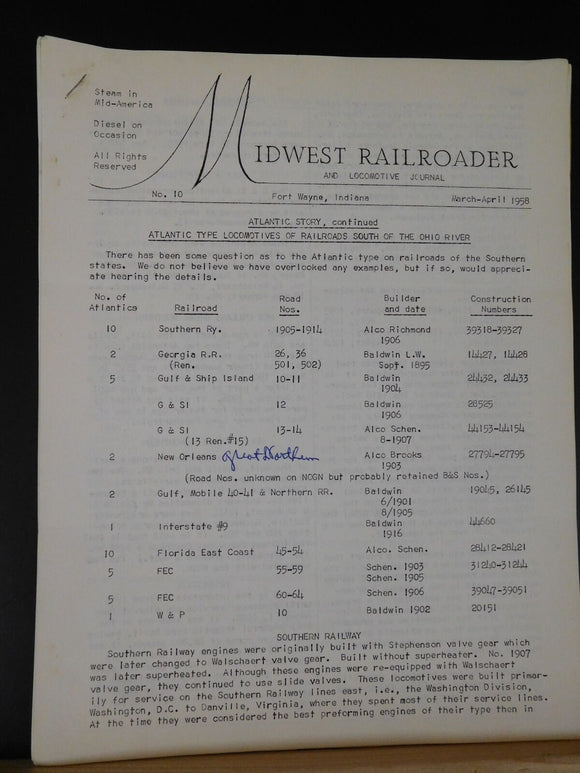 Midwest Railroader #10 1958 March-April & Locomotive Journal Atlantic type locos