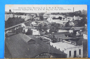Postcard Birds-eye View Showing C.&N.W.R.R. Bridge Postmarked 1920