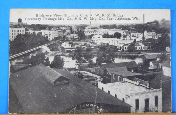 Postcard Birds-eye View Showing C.&N.W.R.R. Bridge Postmarked 1920