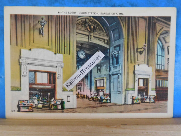 Postcard Lobby Union station Kansas City MO Card #6 Postmark 1959 to Cara Shank