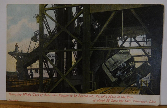 Postcard Dumping Whole Cars of Coal into Hopper to be Poured into Vessel’s Hold