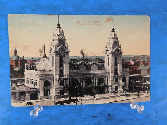 Postcard B&A Station Worcester, Mass.5.5 x 3.5 To NT Lewis 1942