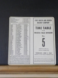 Fort Worth & Denver Railway Co Wichita Falls Division Employee Timetable #5 1967
