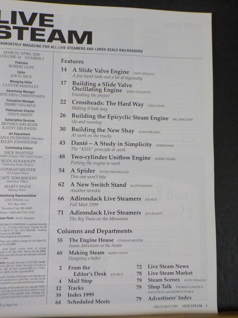 Live Steam Magazine 2000 March April Crossheads Shay 2 cylinder Uniflo ...