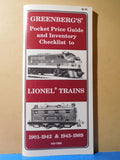 Greenberg’s Pocket Price Guide and Inventory Checklist Lionel Trains 1945-1989 &