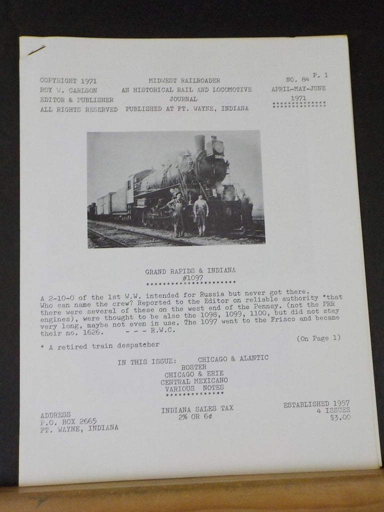 Midwest Railroader #84 April-May-June 1971 Chicago & Atlantic Roster C ...