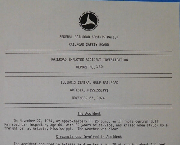 Railroad Employee Accident Investigation Report #180 Illinois Central Gulf