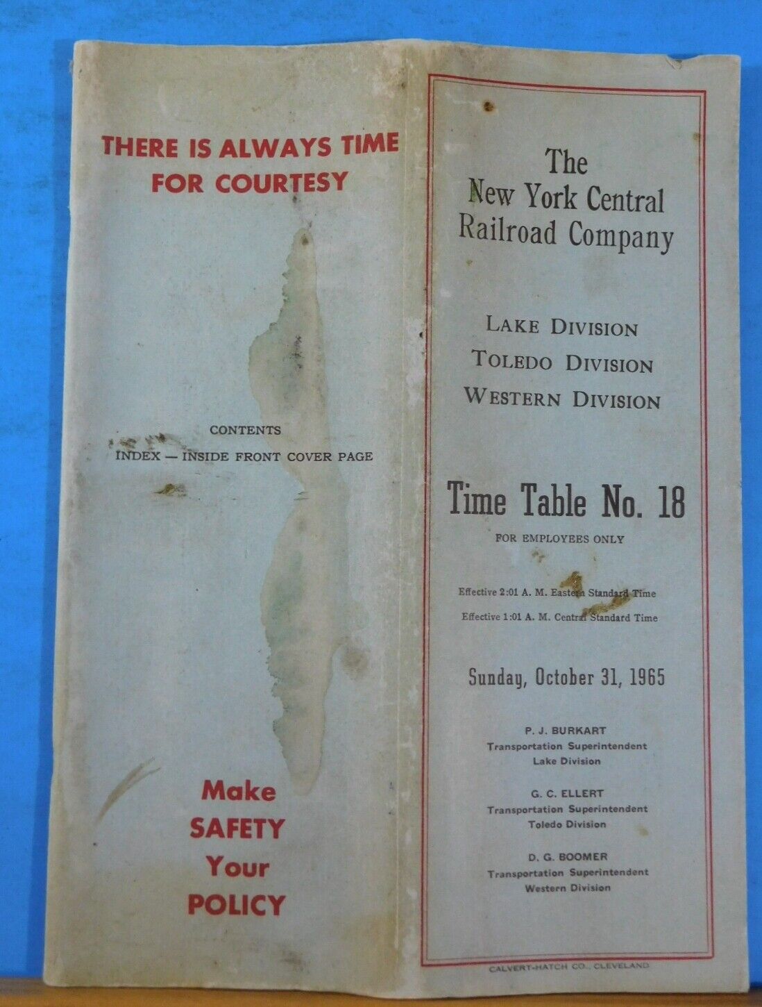 New York Central Railroad Company Employee Timetable #18 1965 Oct 31 ...