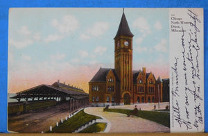 Postcard Chicago North Western Depot Milwaukee Postmarked 1908