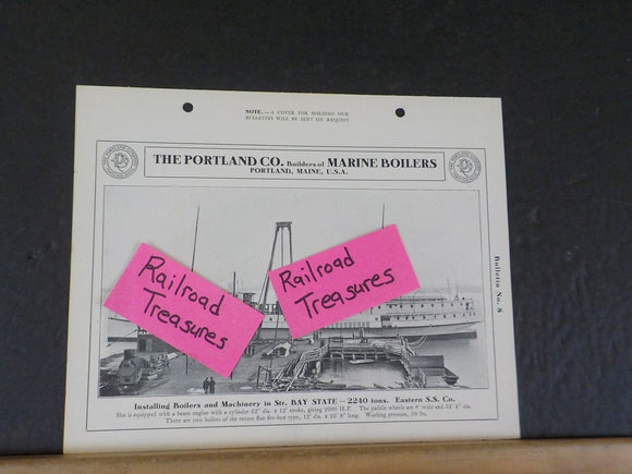 Portland Co Builders of Marine Boilers Bulletin No. 8 4 pages