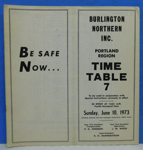 Burlington Northern employee timetable #7 1973 Portland Region BN ETT