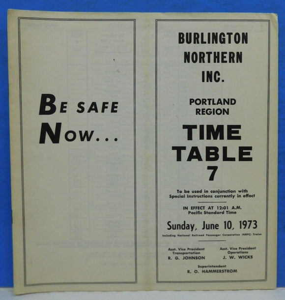 Burlington Northern employee timetable #7 1973 Portland Region BN ETT
