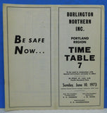 Burlington Northern employee timetable #7 1973 Portland Region BN ETT