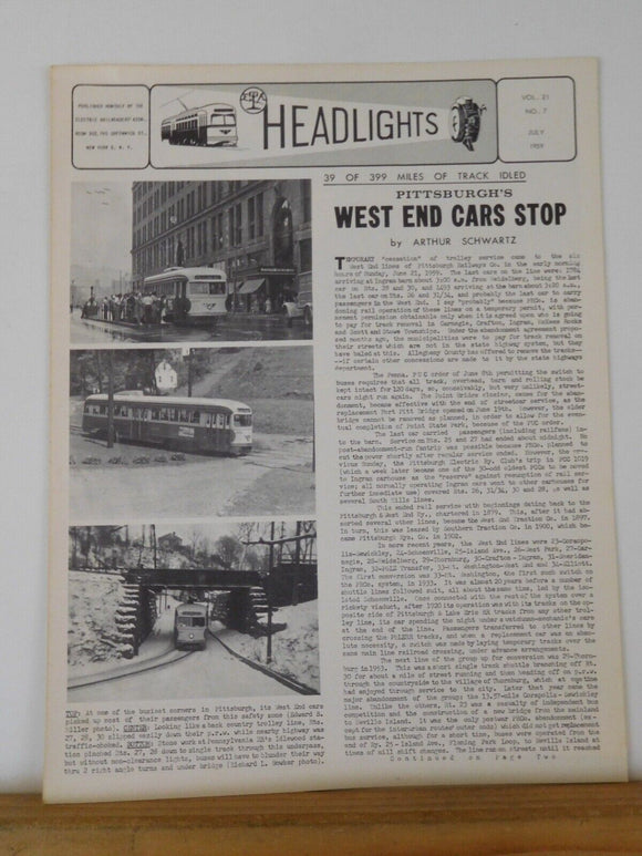 ERA Headlights 1959 July Pittsburgh’s West End Cars Stop, Here’s How You Can Rel