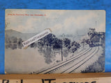 Postcard Along the Tuscarawas River New Philadelphia OH train tracks steam loco