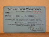 Pass Norfolk & Western Railway Annual Employee Pass 1917 #E1213