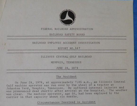 Railroad Employee Accident Investigation Report #167 Illinois Central Gulf