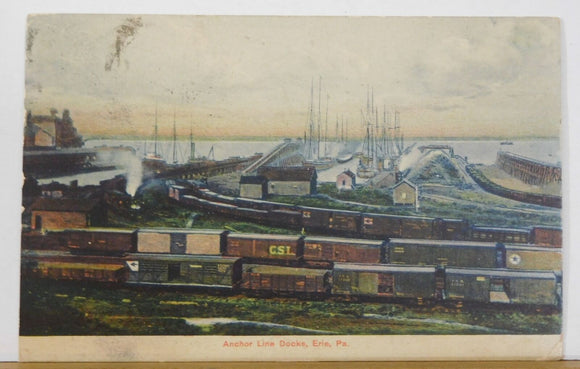 Postcard Anchor Line Docks Erie PA Postmarked 1908