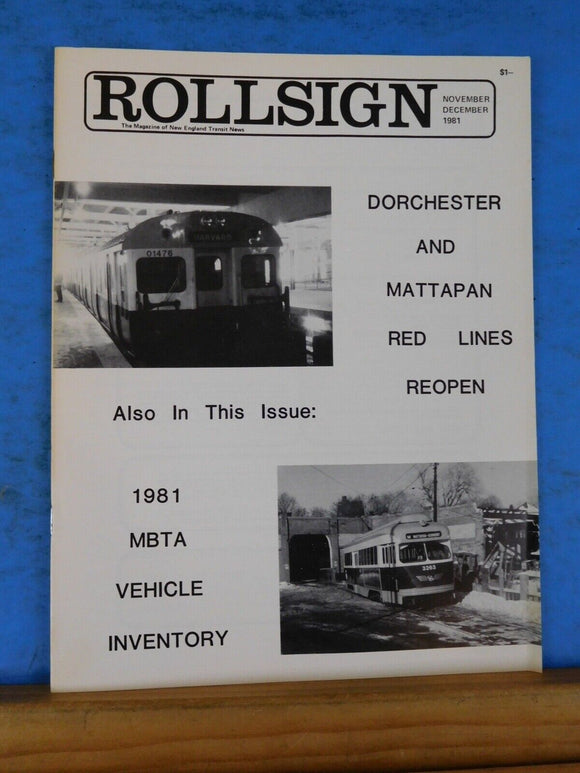 Rollsign Magazine of New England Transit News 1981 November December