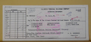 Check Illinois Terminal Railroad & Lehigh Valley RR Co 1959 Feb 20 $1,250.00