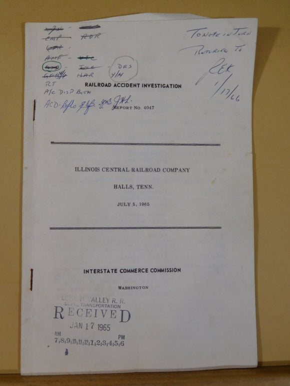 Railroad Accident Investigation Report #4047 Illinois Central Railroad Co 1965