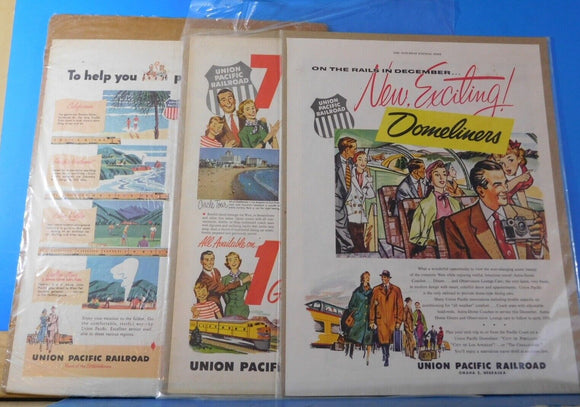 Ads Union Pacific Railroad Lot #200 Advertisements from magazines (3)