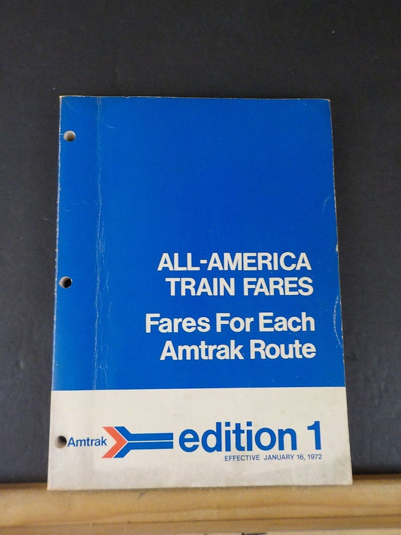 All-American Train Fares for each Amtrak Route Edition 1 1972 January 16