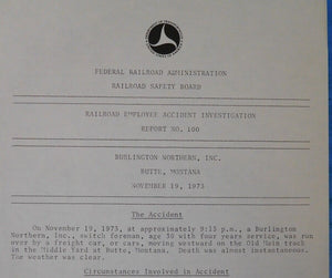 Railroad Employee Accident Investigation Report #100 Burlington Northern Butte