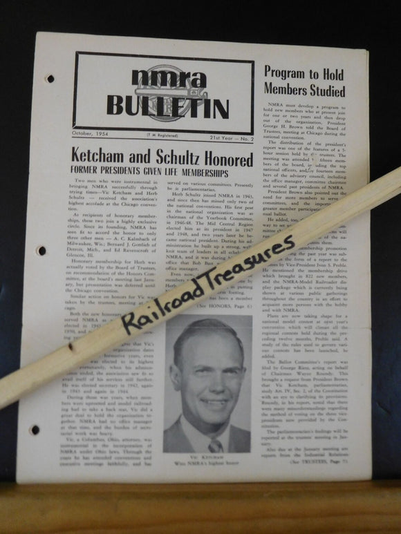 NMRA Bulletin 1954 October #2 of 21st year Ketcham and Schultz Honored