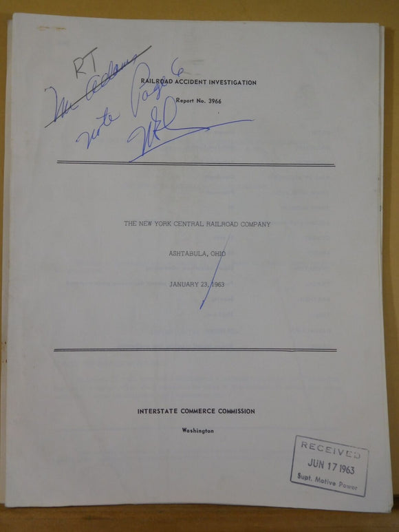 Railroad Accident Investigation Report #3966 New York Central Railroad 1963