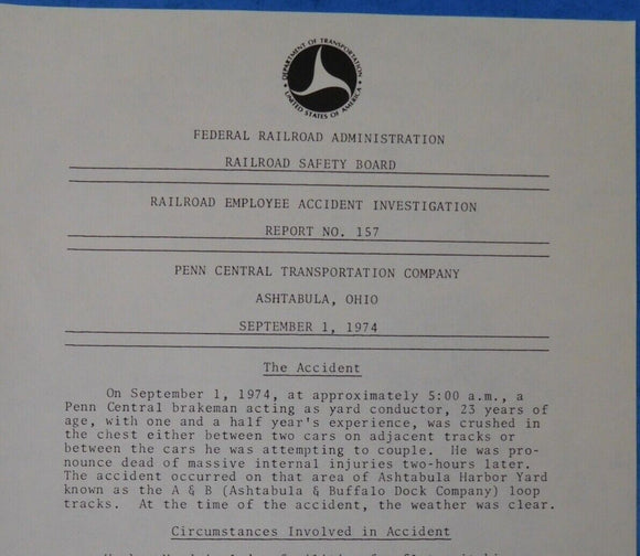 Railroad Employee Accident Investigation Report #157 Penn Central Ashtabula OH