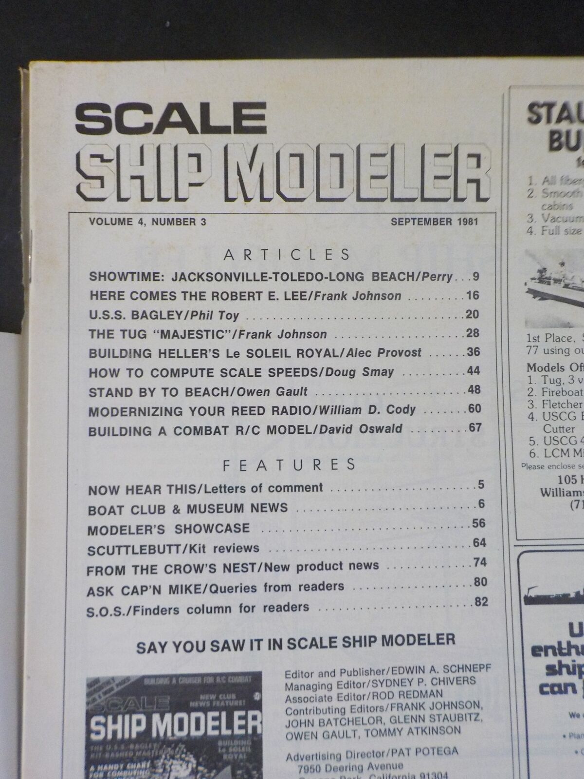Model Ship Covers Scale Ship Modeler 1981 September V4 #3 Showtime Cut Cover ...