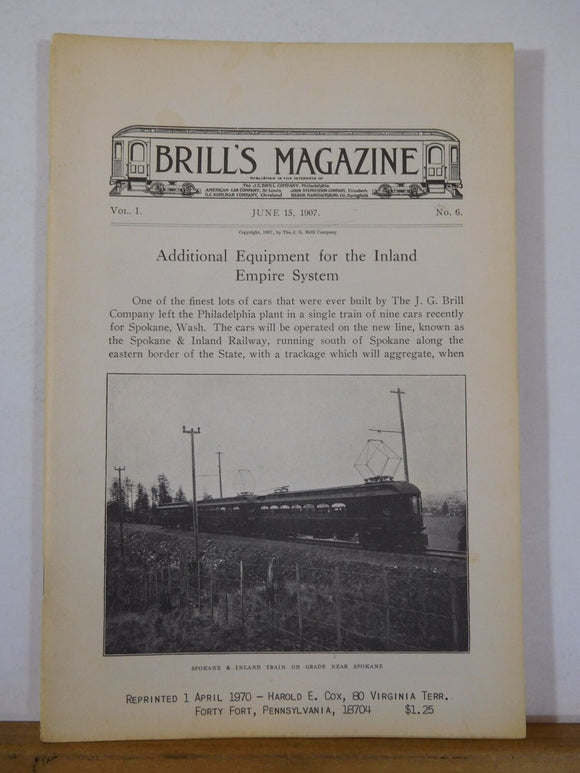 Brill Magazine 1907 June 15 Reprint Inland Empire System Baltimore Akron OH San