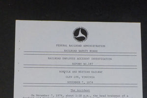 Railroad Employee Accident Investigation Report #197 Norfolk & Western N&W