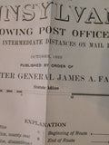 Map Pennsylvania Showing Post Offices 1933 w Railroads, Electic Rr, RR stations