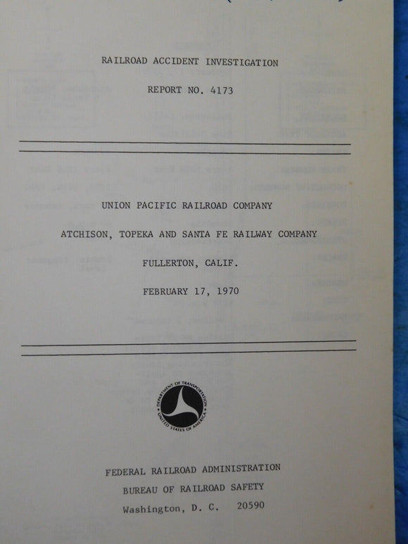 Railroad Accident Investigation Report #4173 UP ATSF Fullerton CA 1970