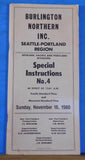 Burlington Northern Special Instructions #4 1980 Nov 16th Seattle Portland Regio