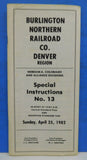Burlington Northern Special Instructions #13 1982 Denver Region BN