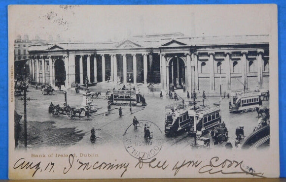 Postcard Bank of Ireland Dublin Postmarked 1903 Flatbush Station